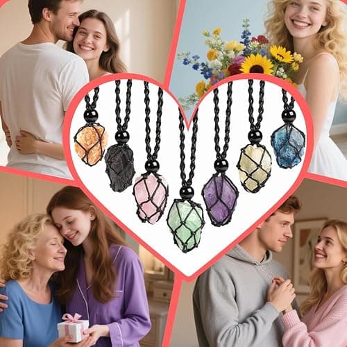 Anjiucc Natural Gemstone Crystal Pendant Necklace Stone Holder Necklace Cord Hand-Woven Necklace with Adjustable Length for Women Men thumbnail 4