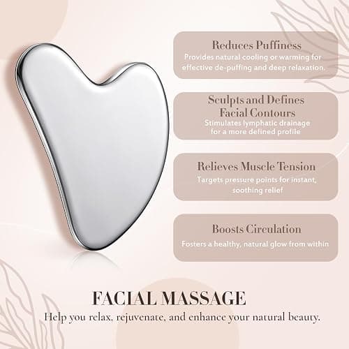 Nuanchu Stainless Steel Gua Sha Facial Tool, Metal Gua Sha for Lymphatic Drainage, Guasha Face Sculpting Double Chin Reduce with Pouch Mother Day Self Care Gift(Silver) thumbnail 5