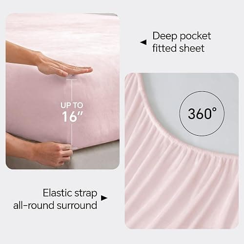 BEDELITE Flannel Sheets Queen Size Pink - Super Soft Fleece Sheets Set Fluffy Extra Plush, 4 Piece(Include Fitted Sheet, Flat Sheet, 2 Pillowcases) thumbnail 4
