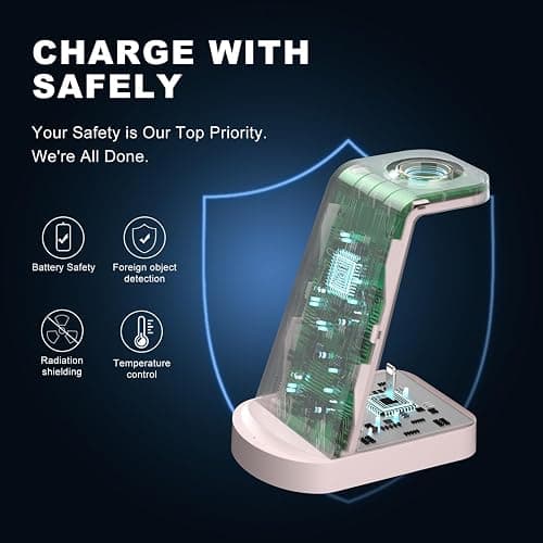 Chargeur Induction 3 en 1,INNISTO Chargeur Rapide Chargeur Induction Chargeur Station Compatible avec iPhone 16/15/14/13/12 Pro/Pro Max,Apple Watch Ultra/10/9/8/7/SE/SE2/6/5/4/3 AirPods321/Pro1 Rose thumbnail 5