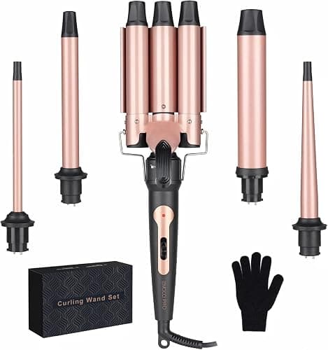 Curling Iron Hair Curler 5 In 1 Curling Wand Set Hair Crimper Beach Waves Hair Waver for Women 3 Barrel Triple Tool for Wavy Wands with 3/4 inch to 1 1/2 inch Attachments Hair Styling Tools - Image 1