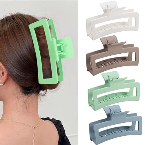 5 Inche Extra Large Claw Clips for Thick and Long Hair, 4 Pack Xl Jumbo Oversized Matte Non-slip Rectangle Hair Clips for Women, Big Strong Hold Jaw MultiColor3 - Image 1