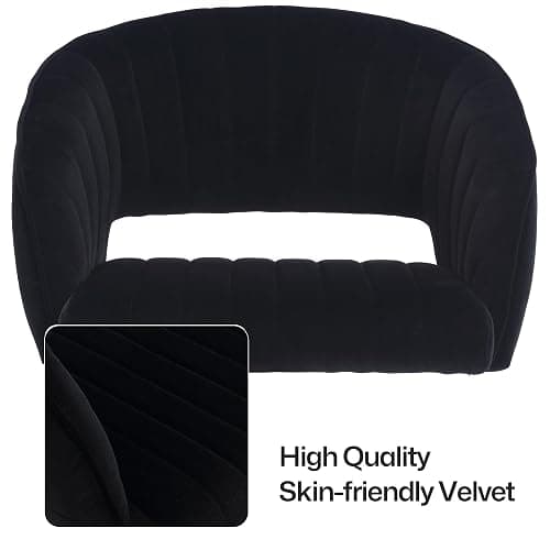 HENGJIANYI Home Office Swivel Desk Chair, Modern Velvet Vanity Chair, Height Adjustable Armchair with Gold Base, Ergonomic Office Chair for Task Study Computer Room, Black thumbnail 9