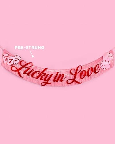 xo, Fetti Lucky in Love Fringe Banner - Red Foil & Pink Iridescent, 5 Ft. | Western Bachelorette Party Decoration, Vegas Sign, Casino Photoshoot Backdrop, Cute Cherry Decor thumbnail 5