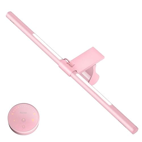 Quntis Pink Monitor Light Bar with Remote, Eye-Care No Glare, Space Saving Computer Desk Lamp As Gifts for Girls, Stepless Dimming, Modern Aesthetic Desk Light Bar for Home Office Gaming Reading - Image 1