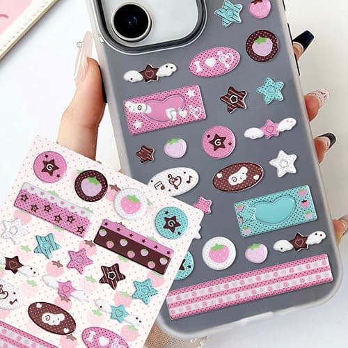 4 Sheets Pink Strawberry Musical Note Journaling Stickers Aesthetic Cartoon Star Sticker Funny Decals Kawaii Stickers for Scrapbooking Journal Laptop Phone Case Luggage Skateboard Water Bottles thumbnail 4