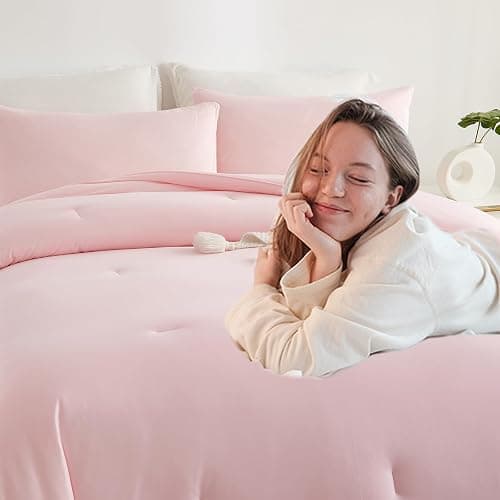 Doimier King Size Comforter Set with Sheets, 4 PCS Super Soft Marshmallow Comforter, Pink Bed Set (1 Fluffy Comforter 1 Deep Pocket Fitted Sheet 2 Pillow Shams), Lightweight for All Seasons thumbnail 2