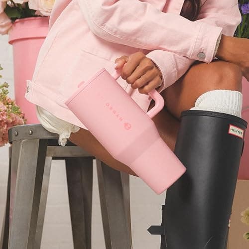 HydroJug Traveler - 32 oz Water Bottle with Handle & Flip Straw - Fits in Cup Holder, Leak Resistant Tumbler-Reusable Insulated Stainless Steel & Rubber Base - Gifts for Women & Men, Tulip thumbnail 2