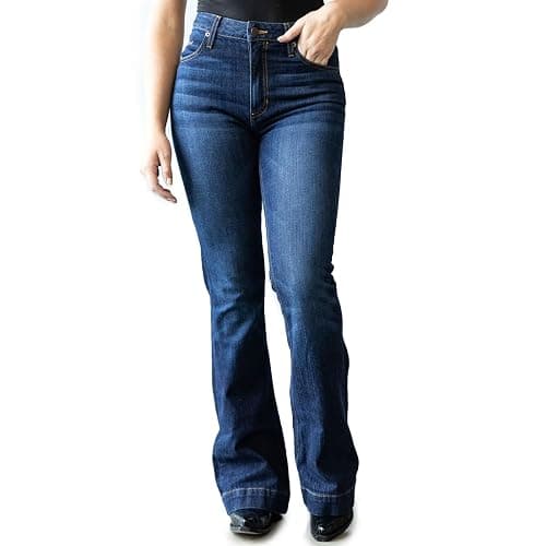 Kimes Ranch Women's Jennifer Ultra-High Rise Wide Flare Dark Wash Blue Jeans - Image 1