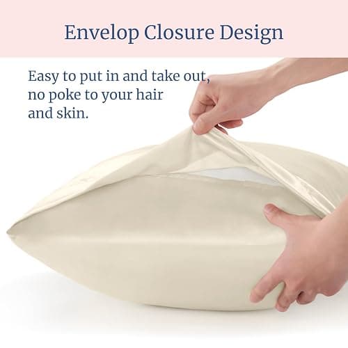 BEDELITE Satin Pillowcase for Hair and Skin, Super Soft and Cooling Similar to Silk Pillow Cases 2 Pack with Envelope Closure, Gift for Women Men(20"x26" Standard Size, Beige) thumbnail 6