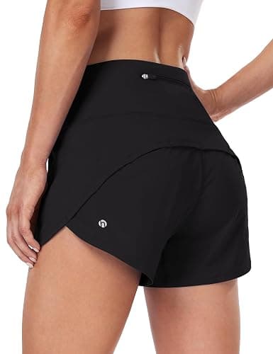 HeyNuts Focus Running Shorts for Women, High Waisted Athletic Shorts Lined Workout Shorts with Zipper Pocket 4" - X-Small - Black - Image 1
