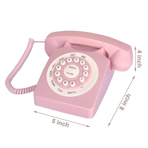Retro Corded Landline Phone, TelPal Classic Vintage Old Fashion Telephone for Home & Office, Wired Home Phone Gift for Seniors - Pink thumbnail 4