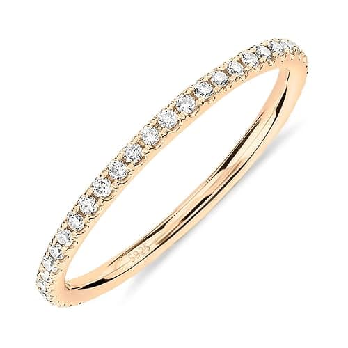PAVOI 14K Gold Plated Eternity Ring for Women - Silver Sterling Stackable Cubic Zirconia Wedding Bands for Women - Image 1