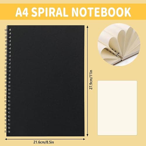 BoAn Spiral Notebooks Journal 8.5” x 11”, 2 Pack A4 Large Note Book for Women & Men, The Notebook for Work Note Taking Journals Sketch Book 76 Pages / 38 Sheets sketchbook Soft Cover Black Paper thumbnail 2