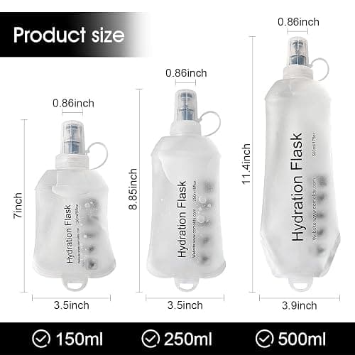 WILDREEDS 500ml Soft Flask, TPU Collapsible Soft Water Bottle for Hydration Pack, Running Vest, Folding Water Bottle for Hiking Cycling Climbing-1Pcs, White thumbnail 3