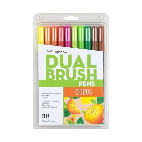 Tombow 56196 Dual Brush Pen Art Markers, Citrus, 10-Pack. Blendable, Brush and Fine Tip Markers - Image 1