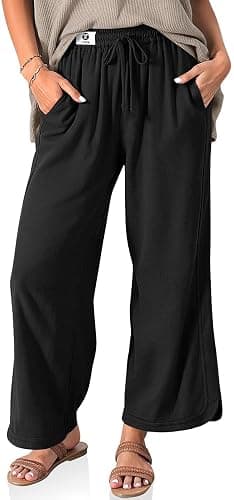 TARSE Women Linen Wide Leg Pants Casual Loose Drawstring Summer Beach Travel Vacation Palazzo Pants with Pockets - Image 1