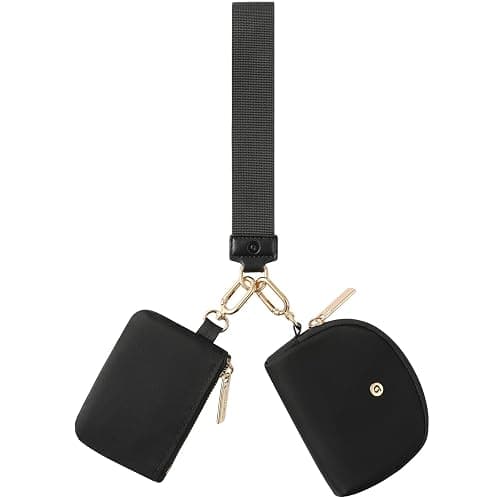 Keychain Wallet Mini Zip Around Wristlet Wallets for Women Detachable Dual Pouch Wristlet Portable Coin Purse Small Wallets With RFID Blocking (Black & Gold Hardware) - Image 1