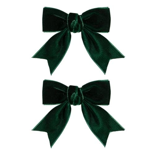 Cute Dark Green Velvet Hair Bow Clips 3" Fall Bowknot Alligator Barrettes Hairpins for Baby Girls,Toddlers, Kids,Teens Christmas Party Dress Accessories Handmade Birthday Gift 2 Pack - Image 1