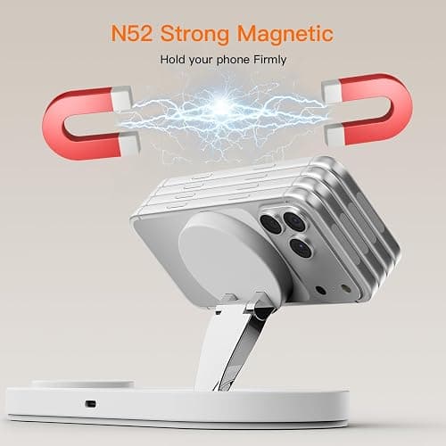 for Apple Watch 5W Fast Charger：3 in 1 Wireless Charging Station for Apple Mag-Safe Charger Stand,Fast Magnetic Wireless Charger Station for iPhone171615 14 13 12 Series,Airpods, Watch（Foldable thumbnail 8