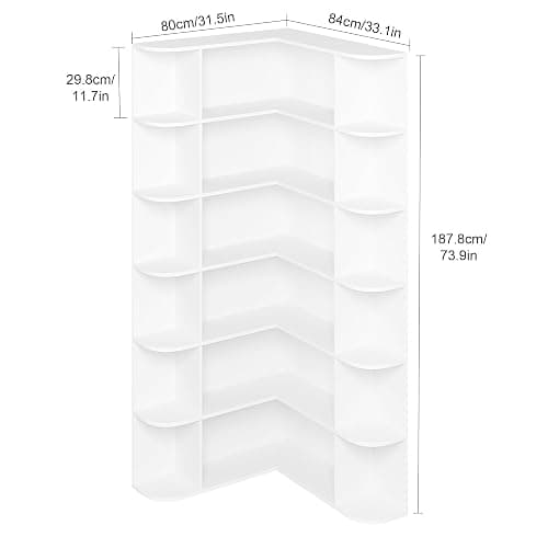 FOTOSOK 74” Tall Corner Bookshelf, 6-Tier Bookshelf and Bookcase with Open Storage, L Shaped Tall Bookcases Wooden Storage Shelves for Home Office, Thickened Boards for Better Load Bearing, White thumbnail 2