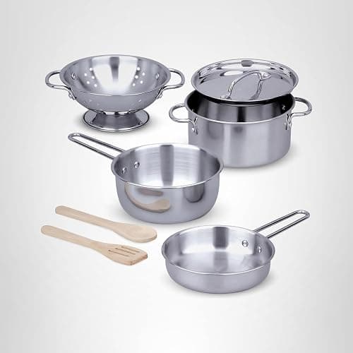 Melissa & Doug Stainless Steel Pots & Pans, 8 Piece Play Kitchen Set, Premium Play Kitchen Accessories & Cooking Utensils, Preschool Toys for Kids 3+ thumbnail 11
