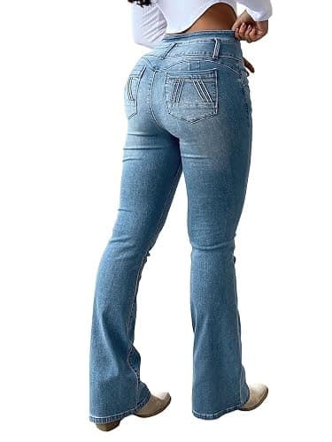 Flamingals Butt Lifting Jeans for Women Trendy High Waist Tummy Control Jeans Bootcut Flare Pants 2XL - Image 1
