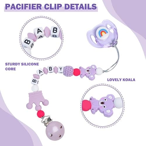SCOM Reborn Baby Doll Accessories Set - Koala Silicone Pacifier Clips & Rainbow Magnetic Pacifiers & Removable Reusable Baby Doll Bottles for Reallife Realistic Dolls Girls Boys, Purple Style, 3 Pcs thumbnail 4