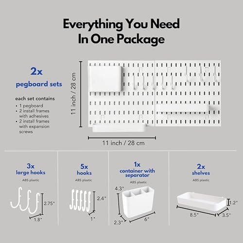 Keepo Pegboard Combination Kit, Pegboards and Accessories Modular Hanging for Wall Organizer, Crafts Organization, Ornaments Display, Nursery Storage, Peg Board (White, 22″×11″) thumbnail 3