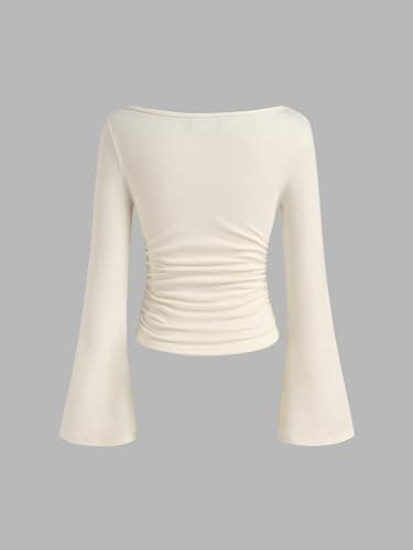 CIDER Boat Neck Solid Ruched Long Sleeve Tee thumbnail 4