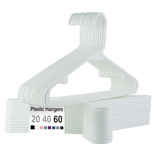 Plastic Hangers Without Notches 40 Pack - Space Saving, Sturdy with Built-in 2 Hooks for Closet Organization - Image 1