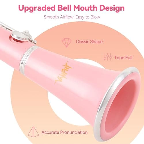 VANPHY Bb Clarinet For Beginners Students B Flat Clarinet 17 Keys Clarinet with Case Stand Strap 2 Barrels 8 Mouthpiece Cushion White Gloves(Pink) thumbnail 3