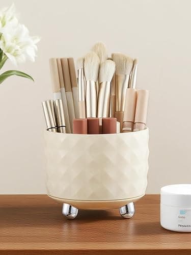 UFORU Makeup Brush Holder with 5 Slots, 360 Rotating Makeup Brush Organizer, Brushes Cup for Cosmetics, Nail Polish, Bathroom Vanity thumbnail 2