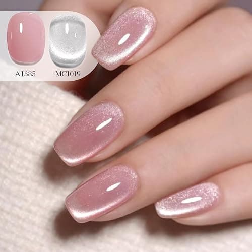 Double Rhythm 0.5 OZ Cat Eye Gel Polish with Magnet 15ML Holographic Glitter Shimmer Translucent Jelly Color Magnetic Polish Salon DIY at Home (Silver-MC1019) thumbnail 4