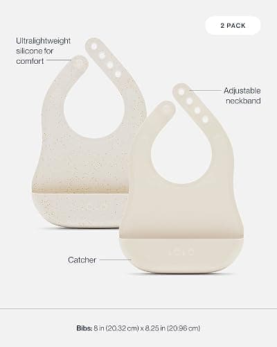 Lalo First Bites Silicone Baby Feeding Set - Baby Led Weaning Supplies - Non-Toxic Silicone - Includes 2 Bibs, 2 Spoons, Training Cup, Suction Plate and Bowl - 6 Pieces - Oatmeal - Oatmeal - Full Kit thumbnail 6