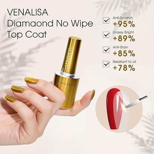 VENALISA No Wipe Gel Top Coat- High Gloss Shiny Long Lasting Top Coat Clear Gel Nail Polish, Soak Off Nail Art Home and Professional Manicure thumbnail 4