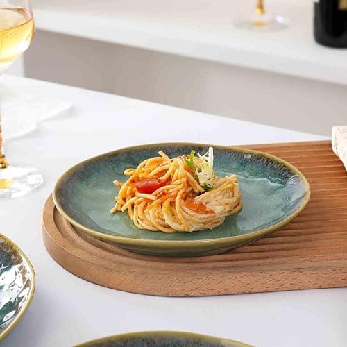Henten Home Ceramic Appetizer Plate Set, 6.75 Inch Dessert Plates, Reactive Glaze Serving Plates for Snack, Sushi, Set of 4, Microwave & Dishwasher Safe (Green) thumbnail 3