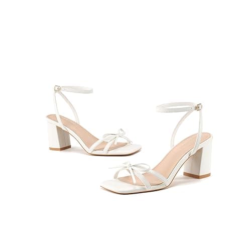 DorettaStep Bow Strappy Heels for Women Square Open Toe Mid Chunky Block Heeled Sandals thumbnail 5