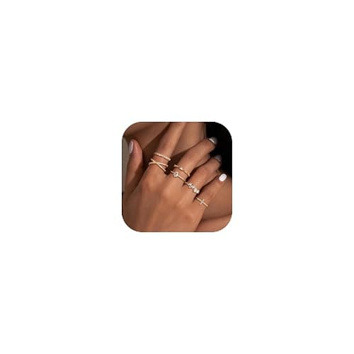 Dochais Gold Rings for Women, 14K Gold Plated Cubic Zirconia Ring Set Thumb Rings for Women Wedding Rings Ladies Rings Gold Stacking Rings Engagement Rings Promise Ring - Image 1