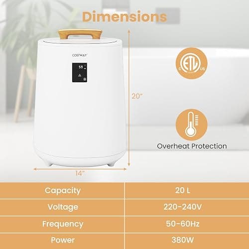 COSTWAY 20L Towel Warmer for Bathroom, Heated Blanket Warmers with LED Display & Auto Shut Off, for Two 40” x 70” Oversized Towels, Bathrobes, Blankets (White) thumbnail 3