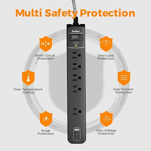 2 Pack Surge Protector Power Strip - USB C Power Strip, Flat Extension Cord with 5 Widely 3 USB (2 USB-C) Ports, Desktop Charging Station for Home Office College Dorm Room Essentials thumbnail 7