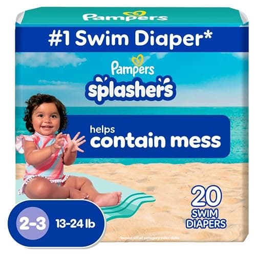Pampers Swim Diapers - Splashers - Size 2-3, 20 Count, Gap-Free Disposable Baby Swimming Pants - Image 1