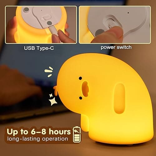 VTIGER Why Duck Night Light, LED Squishy Cute Lamp, Silicone Duck Light for Kids, Dimmable Girls Baby Bedroom Nightlight, Rechargeable Touch Lamp for Breastfeeding Nursery Decor - ‎Duck Yellow thumbnail 3