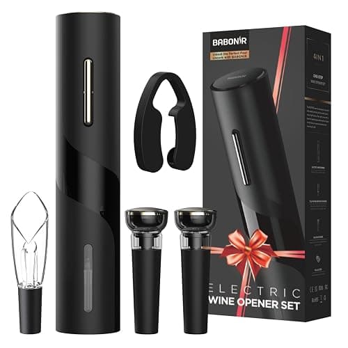 BABONIR Electric Wine Opener Set - Automatic Electronic Bottle Openers with Greeting Card, Vacuum Stoppers, Wine Aerator, and Foil Cutter, Ideal Present for Wine Lovers, Party, and Home Entertaining - Image 1
