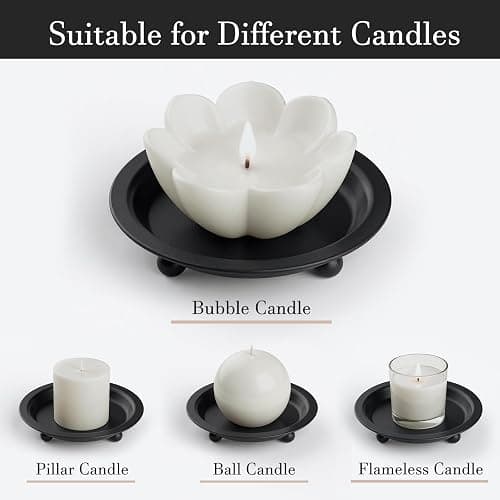 Beeutik Black Candle Candlestick Holder Decor, 4.13 Inch Round Candles Tray Holders Set of 2, Iron Plate Candle Stand for Pillar Ball Candles, Metal Porta Velas for Home Decor Table Centerpiece thumbnail 5