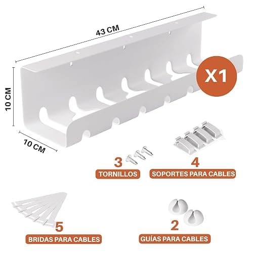 Zenacasa Organizador de Cables Escritorio de Acero Blanco - Montaje Sencillo - Bandeja para Cables Robusta y Práctica - Image 1