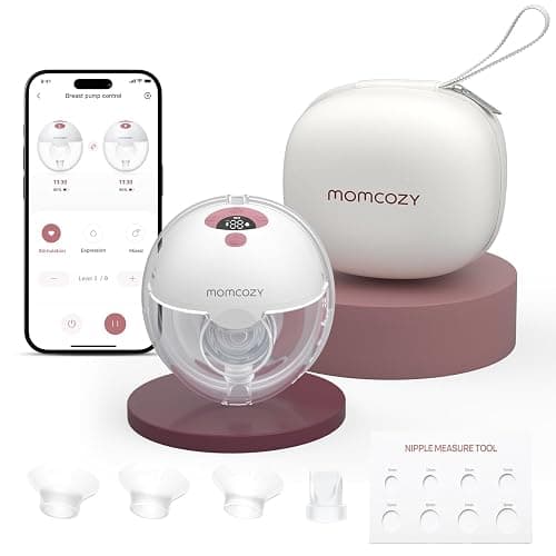 Momcozy M5 Smart Breast Pump, APP Controlled Wearable Hands‑Free Electric Pump, 3 Modes 9 Suction Levels, Portable Lightweight Pump, 24mm Flange, 1 Count, Cozy Red - Image 1
