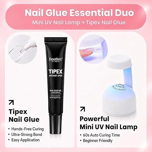 Beetles Tipex Instant Apex Nail Tips Kit, Long Square, 224pcs 16 Sizes | With Dehydrator & Primer, Thicker, Reinforced Apex for Long-Lasting Wear, 20g Solid Nail Glue, Mini UV Lamp, Base & Top Coat thumbnail 6