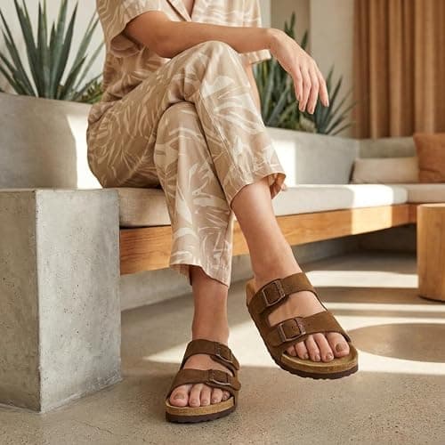 CUSHIONAIRE Lane Cork Footbed Sandals for Women – Comfortable Double Buckle Slip-On with Genuine Suede Footbed & Arch Support Slides for Women Footwear thumbnail 6