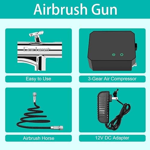 Gocheer Airbrush Kit with Air Compressor, 40 48 PSI High Pressure Air Brush Non-Clogging with 0.2/0.3/0.5mm Nozzle/Cleaning Sets, Ideal for Painting, Modeling, Cake Decor, Makeup (Black, 40 PSI) thumbnail 5